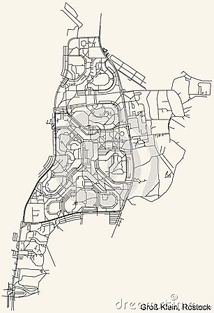 Street roads map of the GROÃŸ KLEIN DISTRICT, ROSTOCK Vector Illustration